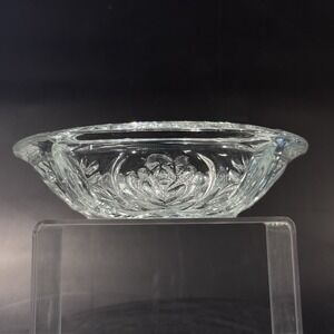 Vintage‎ KIG Indonesia Trinket Dish w Rose Floral Relief Heavy Thick Clear Glass